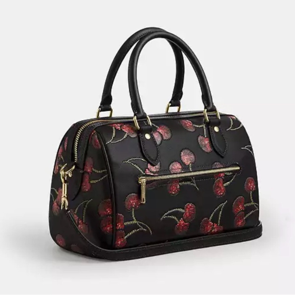 Coach Black Satchel with Red Cherry Design NWT